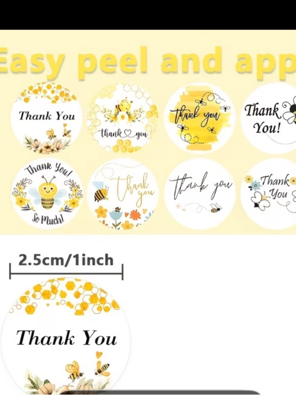 Thank You Bee Sticker Sheet - Yellow & White